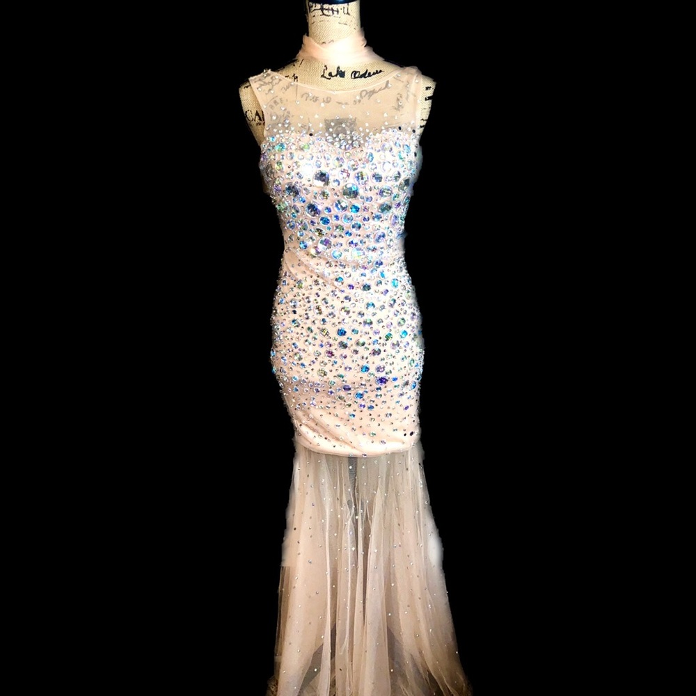Beaded Jersey Backless Cocktail Dress Red - Jovani